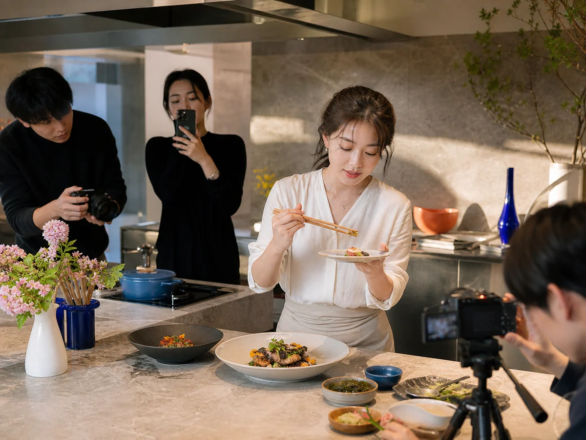 푸드 제품의 경험 장면을 여러 화면비로 제작하는 크리에이터 포맷 이미지